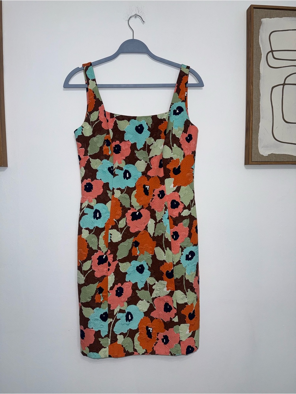 Floral Square-Neck Midi Dress in Multi-Color
